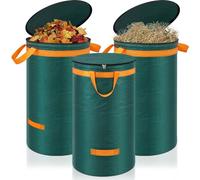 3 sacs à déchets de jardin, 120 litres, sac à feuilles, sac de jardin avec couvercle et poignées, grand sac de jardin solide, collecteur de feuilles, sac à déchets autoportant, sacs de coupe verts sol