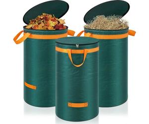 3 sacs à déchets de jardin, 120 litres, sac à feuilles, sac de jardin avec couvercle et poignées, grand sac de jardin solide, collecteur de feuilles, sac à déchets autoportant, sacs de coupe verts sol