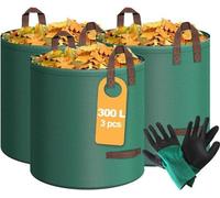 3 sacs de jardinage robustes de 300 l, réutilisables, pour la tonte de la pelouse et le jardinage