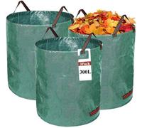 3 sacs en acier de 300 L ultra-résistants – Sacs à feuilles réutilisables avec 4 poignées et double fond, imperméables, pliables, pour l'herbe coupée, les feuilles et les déchets verts – Sacs de jardi