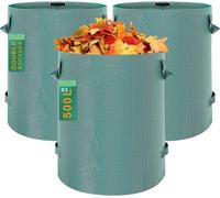 3 sacs poubelles de jardin de 500 litres, imperméables, lavables, résistants, avec poignées, pour l'herbe et les feuilles