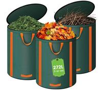 3 sacs pour déchets de jardin, d'une capacité de 272 litres, avec couvercle et poignées