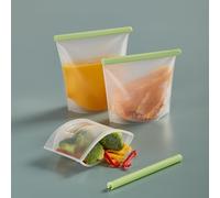 Sac de conservation pour aliments réutilisable, set de 3 pc, vert, en silicone, Lékué
