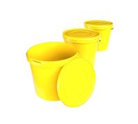 3 seaux avec couvercle 10 l jaunes ronds | Seau en plastique alimentaire, hermétique et stable | Seau vide avec poignée et couvercle adapté pour aliments, produits chimiques, lessive en poudre, colles