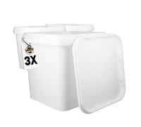 3 seaux avec couvercle 5 l blancs rectangulaires | Seau en plastique adapté à un usage alimentaire, hermétique et stable | Seau vide avec poignée et couvercle pour aliments, produits chimiques, colles
