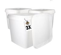 3 seaux avec couvercle, 9 l, blanc, carré, seau en plastique, adapté à un usage alimentaire, hermétique et stable, seau vide avec poignée et couvercle pour aliments, produits chimiques, adhésifs