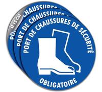 3 Stickers Ø 15 cm PORT DE CHAUSSURES DE SÉCURITÉ OBLIGATOIRE M008 | Étiquettes autocollantes rondes de signalisation de sécurité en vinyle adhésif pour obligation de porter des EPI aux pieds