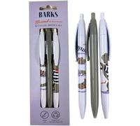 3 Stylos À Bille - Noir - Pointe Fine - Scolaire - Enfant - Chien Rigolo - Plastique Recyclé