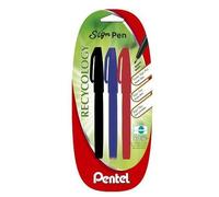 3 Stylos Feutres - Pointe Acrylique - Noir Rouge Bleu - Pentel - Sign Pen