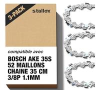 3 tallox Chaînes de tronçonneuses 3/8" 1,1 mm 52 maillons longueur de guide-chaîne 35 cm compatible avec Oregon Makita Bosch