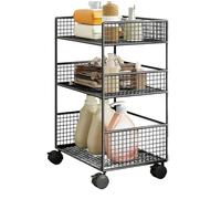 3 Tier Rolling Cart - Metal ABS 53x40x20cm | Three Layer Multi Functional Storage Trolley With Wheels | Narrow Gap Rack For Washing Machine Laundry Room Kitchen Bathroom And Dorm Organizer Use