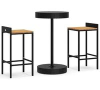 3-TLG. Ensemble de jardin noir - Table bistrot en polyrotin avec 2 tabourets de bar en bois d'acacia, table d'appoint ronde et tabouret, mobilier de balcon résistant aux intempéries, idéal pour le jar