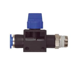 3/Vanne à 2 voies "Blue Serie", raccord à emboîter, R 3/8 a., pour tuyau A-Ø 8 mm, pour une utilisation en atelier Charge maximale : 15 bar, KS/MS - Débit S-G
