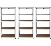 3 x E-Rax : rayonnage de stockage, rayonnage de garage, rayonnage en acier, rayonnage industriel, rayonnage d'atelier, rayonnage à emboîter, rayonnage métallique, 100 % sans vis, blanc, marteau en cao