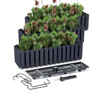 3X Pot de fleurs Boîte de jardin Boardee Fencycase Boîte de balcon en plastique 58 Cm - Anthracite + Système d'irrigation