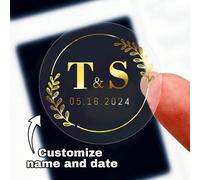 30-240 pièces Autocollants de mariage personnalisés avec dorure à la feuille, étiquettes de nom personnalisées, autocollants ronds avec date personnalisée, autocollants de remerciement personnalisés, 