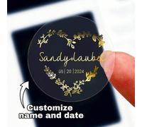 30-240 pièces Autocollants de mariage personnalisés avec marquage à la feuille d'or, étiquettes de nom personnalisées, autocollants ronds avec date personnalisée, autocollants de remerciement personna