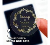 30-240 pièces Autocollants de mariage personnalisés avec marquage à la feuille d'or, étiquettes de nom personnalisées, autocollants ronds avec date personnalisée, autocollants de remerciement personna