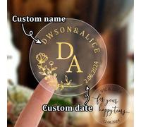 30-240 pièces Autocollants de mariage personnalisés avec nom/date, ronds transparents avec feuille d'or, étiquettes d'anniversaire personnalisées, marquage à chaud doré, étiquettes de sacs de fête, 4x