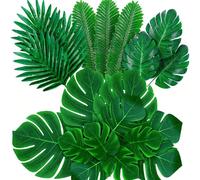30/7/1 pièce pièce - Feuilles de palmier Monstera tropicales artificielles - 7 tailles de feuilles de palmier fausses vertes et tiges, décoration pour mariage, fête d'anniversaire, banquet thème jungl