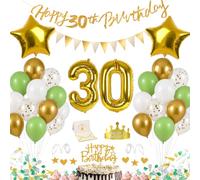 30 ans Decoration Anniversaire Ballons Homme Happy Birthday Décoration Vert | Femme Deco Banderole Joyeux Anniversaire Decoration Carte Gateau Couronne Confettis Guirlande Fanion Doré Blanc