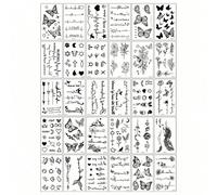 30 autocollants de tatouage design art noir, comprenant des cœurs, des papillons, des lettres, des plantes, divers petits motifs. Imperméables et durables, convenant pour les tenues quotidiennes et de