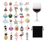 30 breloques pour verres à vin sur le thème de l'océan avec pochette en velours - Décoration nautique pour dégustations de vin, marqueurs de verres, étiquettes d'identification pour verres à pied