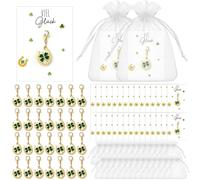 30 ensembles de porte-clés : fer à cheval et trèfle, avec carte de vœux et petit sac en organza