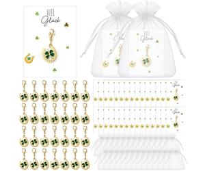 30 ensembles de porte-clés : fer à cheval et trèfle, avec carte de vœux et petit sac en organza