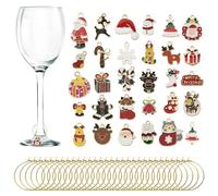 30 pcs / 20 pcs Charmes de Verre à Vin, Alliage de Zinc Noël Étiquette de Marqueurs de Boisson de Gobelet avec Boucle Conception pour Noël Cocktail Champagne Soirée Dégustation Fournitures Cadeaux