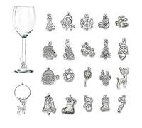 30 pcs / 20 pcs Charmes de Verre à Vin, Alliage de Zinc Noël Étiquette de Marqueurs de Boisson de Gobelet avec Boucle Conception pour Noël Cocktail Champagne Soirée Dégustation Fournitures Cadeaux