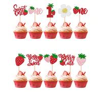 30 pièces/20 pièces/10 pièces Set de décoration de cupcake de la série fraise, rouge brillant, convient pour offrir à des petites amies, meilleures amies, pour un anniversaire ou d'autres occasions. É