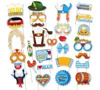 30 Pièces Accessoires Photo Booth Oktoberfest, Décoration Fête de la Bière Munich, Kit Photobooth Amusant avec Bretzel, Bière et Lunettes pour Soirée Bavaroise et Jeux de Fête