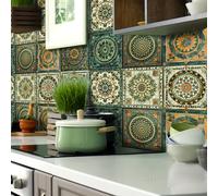 30 pièces Autocollants de carrelage en céramique de style bohème 10x10cm, Décalcomanies murales en PVC pour le salon, la cuisine et la chambre à coucher 30 pièces,Vintage 30 piècesgraphique,PlantesPol