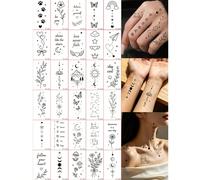 30 pièces Autocollants de tatouage noir petit, Autocollants pour doigts, comprenant des étoiles, la lune, des fleurs, des pattes de chien, des constellations et d'autres autocollants de motifs, Autoco