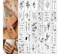 30 pièces Autocollants de tatouage temporaire noir petit design, imperméable. Motifs papillon, ciel étoilé, fleur, cœur. Convient aux hommes et aux femmes. Tatouage factice jetable pour les mains, les