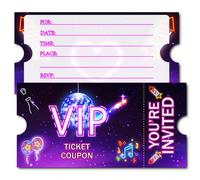 30 pièces Cartes d'invitation pour fête d'anniversaire VIP néon avec enveloppes, cartes d'invitation VIP violettes, design unisexe (30 cartes et 30 enveloppes), invitation de fête d'anniversaire bicol