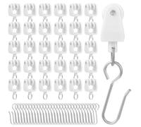 30 Pièces Crochets Coulissants Métal Silencieux | Roulettes Doubles avec Attaches Séparées, Finition Blanche, Adaptés aux Panneaux pour Salon et Tringles Plafond