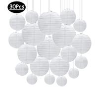 30 pièces/ensemble lanternes en papier blanc lampe lanterne ronde suspendue chinoise pour anniversaire de mariage décoration de fête d'anniversaire de noël 30pcs led light