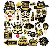 30 pièces Kit d'accessoires de photobooth d'anniversaire noir et or pailleté, décorations de fête pour 18e/21e/30e/40e/50e/60e/70e anniversaire, amusant avec bâtons pour adultes, cadeaux d'invités pou