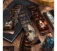 30 pièces Marque-pages thème lecture du fantôme de bibliothèque, marqueurs de page de livre décorés de cartes en papier, cadeaux créatifs pour étudiants, fournitures scolaires, rentrée des classes Pap