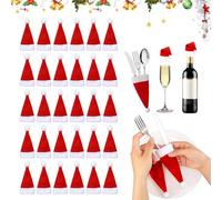 30 Pièces Mini Chapeau de Père Noël, Bonnets de Noël Porte-Couverts, Chapeau de Père Noel Bricolage, Couverts De NoëL Décoration Couteau Fourchette Vaisselle, pour Les Décorations Table Déco Noel
