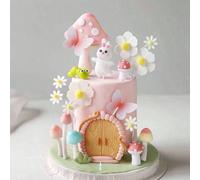 30 pièces ou décoration de gâteau lapin unique, décorations de gâteau en bois de porte champignon et marguerite, convient pour le baptême, la révélation du , le gâteau d'anniversaire thème conte de fé