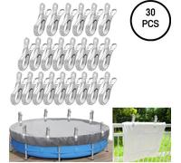30 pièces - Pinces coupe-vent en acier inoxydable - Pinces pour bâche de piscine - Pinces à rideaux - Argent - 2 x 13 cm