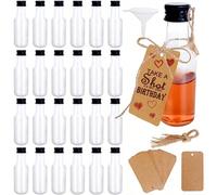 30 pièces Set de mini bouteilles en plastique, capacité 25 ml, 50 ml, 100 ml et 150 ml, avec bouchons, comprend 2 entonnoirs liquides et étiquettes kaki, convient pour la sauce piquante, l'alcool ou l