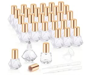 30 pièces/set Flacons à bille en verre étanche de 8 ml/0,27 oz, flacons polygonaux rechargeables avec billes en acier inoxydable, 2 compte-gouttes et 1 entonnoir, flacons décoratifs portables et prati