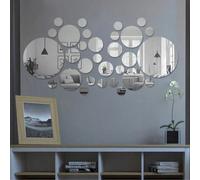 30 pièces Stickers muraux en miroir acrylique géométrique rond argent, décoration de miroirs amovibles pour le salon, la chambre à coucher, le bureau et les fenêtres 60 pièces rondes dorées,30 pièces 