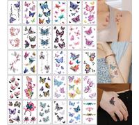30 pièces Tatouage temporaire faux papillon, tatouage faux résistant à l'eau avec un aspect réaliste et . Maquillage et décoration de fête thème festival/Y2k AnimalPapetier