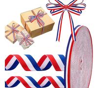 30 pieds de ruban patriotique à rayures rouges, blanches et bleues à double face, ruban satin à rayures du drapeau américain, convient pour l'emballage de cadeaux, la décoration du 4 juillet, la décor