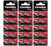 30 Piles AG13 / LR44 / LR1154 / 1166A Camelion Alcaline 1,5V